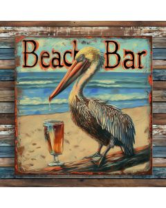 Vintage Beach Bar sign, Pelican wood beach sign