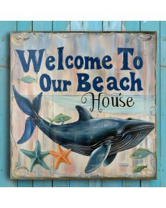beach house whale ocean wood wall art