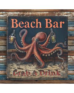 wood Beach Bar sign octopus  