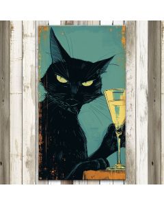 "Curious Cat" - a charming stretch canvas print showcasing a simple cartoon sketch of a black cat. With an adorable curiosity in its eyes, the cat holds a champagne glass, adding a touch of whimsy to the scene.

This playful artwork is perfect for bring