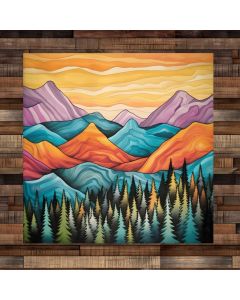 colorful mountain wood art