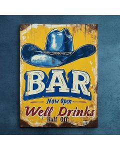 Bar Western Sign cowboy open rustic old vintage design 