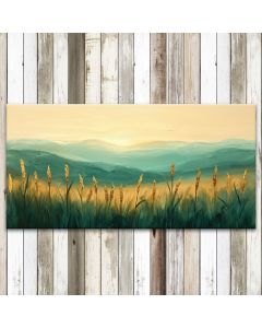 Landscape of corn fields horizon mountains and sky canvas wall art 