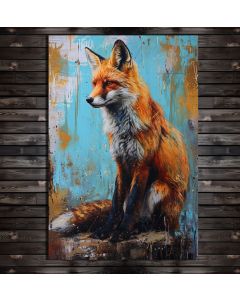 Stretched canvas wall art painting for wall home décor rustic fox vintage style 