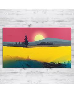 Canvas sunset mountain wood print art wall 