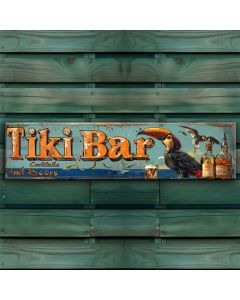 tiki bar toucan on the sea vintage art  painting 