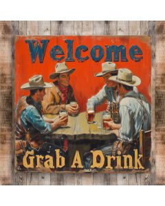 Bar Sign Western Bar for restaurant or home decor cowboys drinking at the bar painting