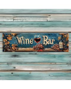 wine bar sign wood leaves and grape 